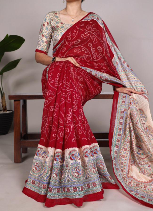 Silk Maroon Daily Wear Printed Saree